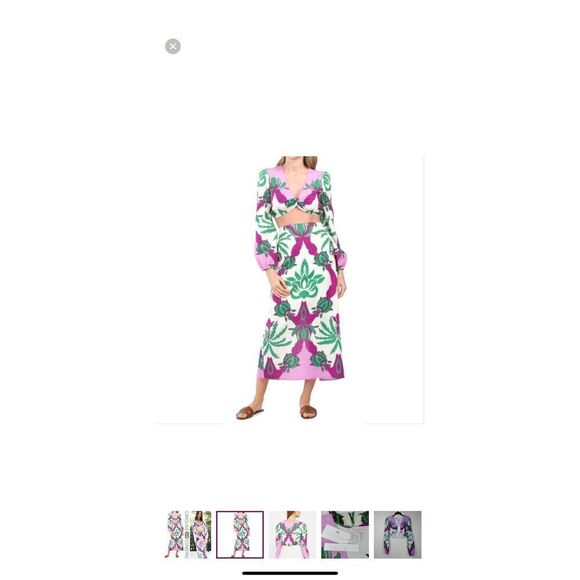 New Caroline Constas 2 Pc Set Skirt Top Long Sleeve Crop Top Tropical Floral Pat - Picture 3 of 8